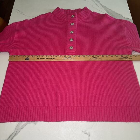 Talbots Sweater Womens Plus Size 3X Pink Ribbed Wool Blend 1/2 Button Up NWOT - Picture 6 of 11